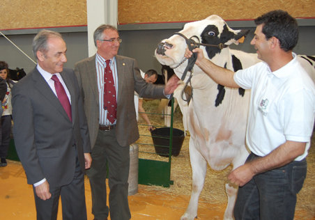 Rivas y Saéz contemplan un ejemplar junto a un ganadero.  (Foto: Carlos Granda)