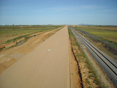 Una imagen de las obras de Alta Velocidad a su paso por la provincia de Badajoz. (Foto: LVDT)