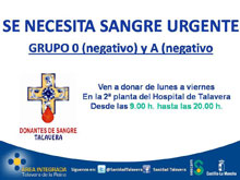 El Hospital de Talavera demanda sangre de los grupos cero y A negativo de forma 'urgente'