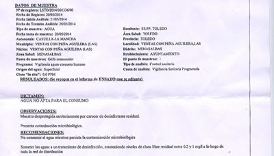 El PSOE denuncia que el Alcalde del PP de Ventas con Peña Aguilera ocultó que el agua del grifo no era potable