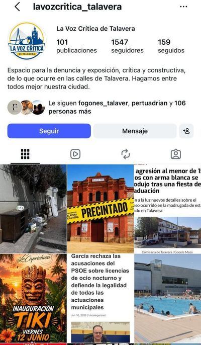 Un correo de la policía local de Talavera aparece vinculado a un perfil anónimo en redes sociales que ataca a empresarios de ocio