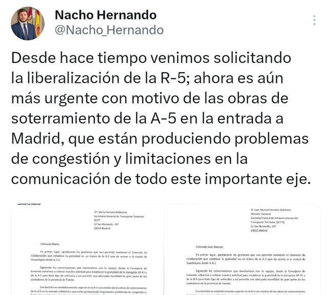 El Gobierno de Page vuelve a exigir que la R-5 sea gratis: 'Ahora es aún más urgente'