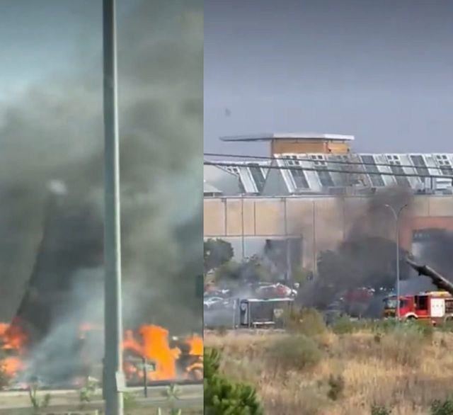 Espectacular incendio en el aparcamiento del centro comercial Xanadú (Madrid)