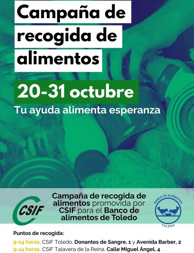 CSIF Toledo pone en marcha una campaña solidaria de recogida de alimentos