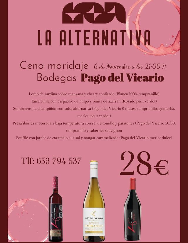 La Alternativa organiza una exclusiva cena maridaje con los vinos de Pago del Vicario