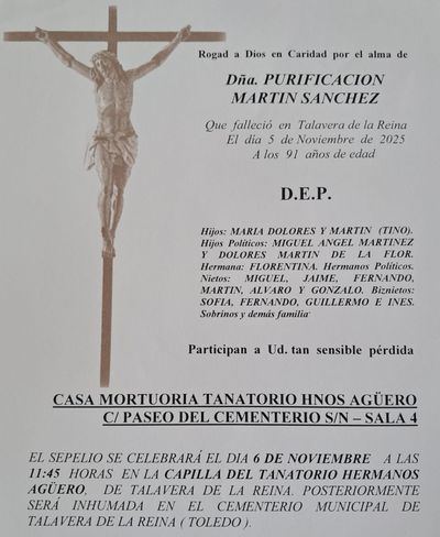 Fallece Purificación Martín Sánchez, madre de Tino Muñoz , expresidente del Talavera CF