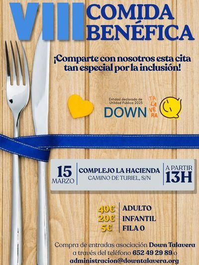 Down Talavera celebrará el 15 de marzo su VIII Comida Benéfica en el Complejo La Hacienda