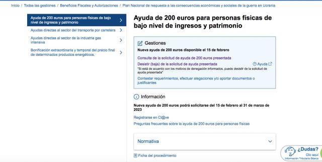 Esta es la página web para pedir la ayuda de 200 euros