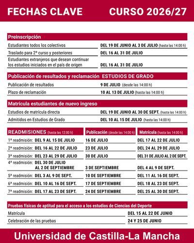 La UCLM abrirá este viernes el plazo de preinscripción en grados para el curso 2026-2027
