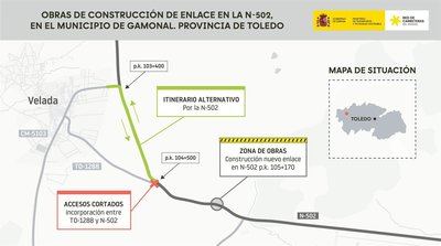 Cortado el acceso a Velada por la N-502 desde este lunes por obras