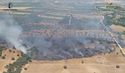 Importante despliegue contra un incendio forestal declarado este domingo en Malpica de Tajo