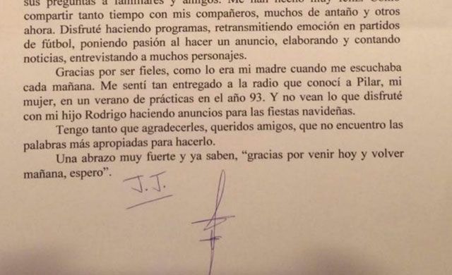 La emotiva carta de despedida del periodista Jesús Javier Rodríguez