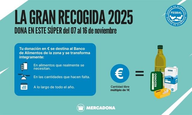 Las 72 tiendas de Mercadona en CLM se suman a la Gran Recogida de Alimentos