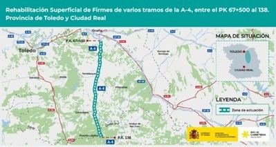 Transportes adjudica por 18,2 millones la rehabilitación de firme en varios tramos de la A-4 entre Ocaña y Puerto Lápice