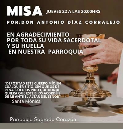 La Parroquia del Sagrado Corazón celebra una misa en agradecimiento a D. Antonio Díaz Corralejo