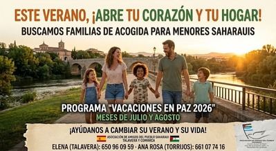 Talavera y comarca buscan cinco familias de acogida para el programa “Vacaciones en Paz 2026”